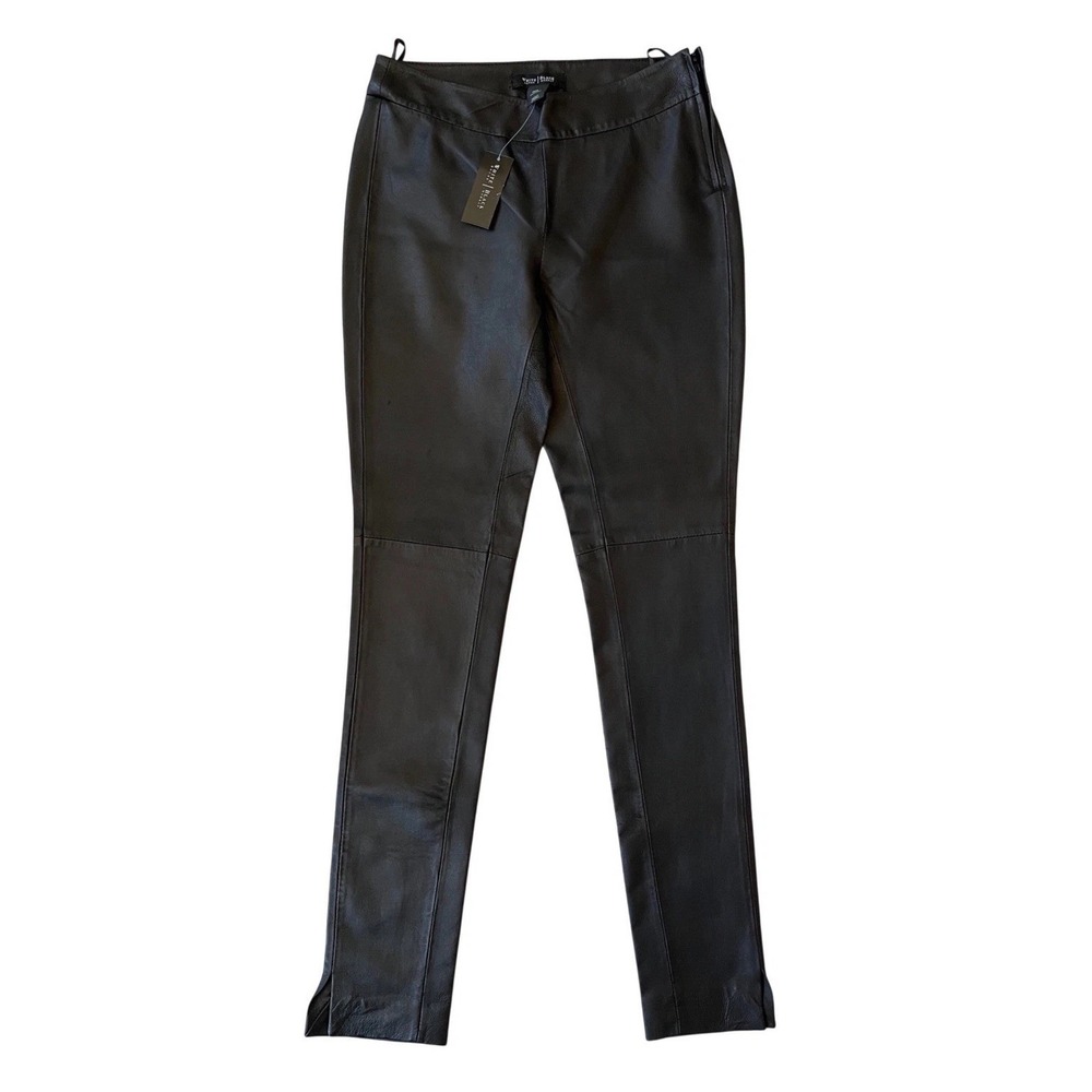 NEW WITH TAGS White House Black Market Black Genuine Leather Slim Leg Pants 00R